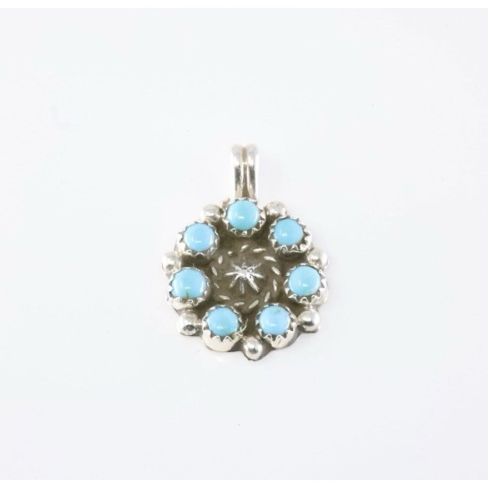 Fairren Begay Navajo Signed Kingman Turquoise Sterling ClustEr Flower Pendant
